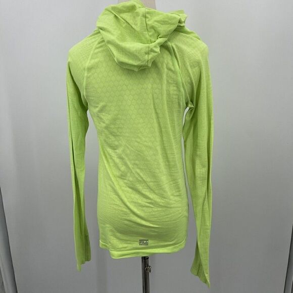 Fila Womans running hooded shirt Large Neon Green Stretchy thumb holes BoxI - Picture 2 of 7